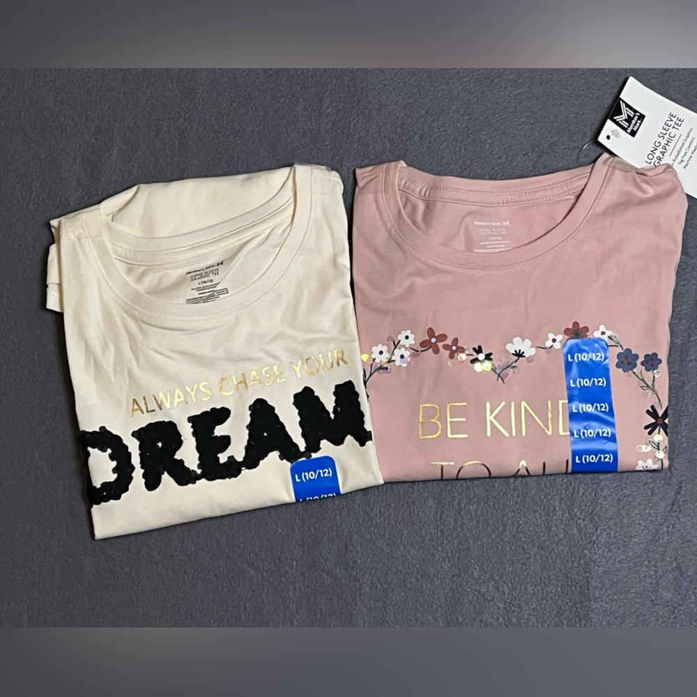 NWT (2) Girls Sz Large 10/12 long sleeve t shirts